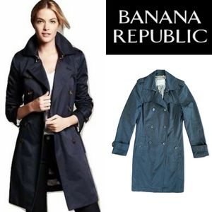 BANANA REPUBLIC MILITARY STYLE NAVY LINED TRENCH COAT